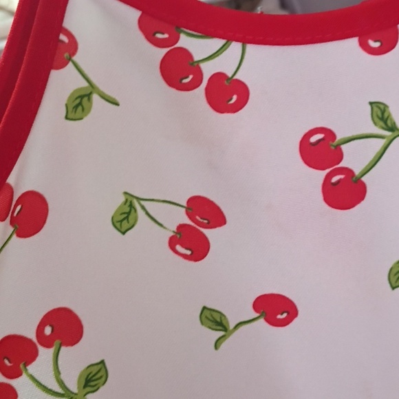 Girls White Cherry Print Sundress with Red Trim - Picture 15 of 15